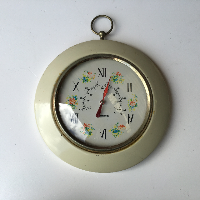 CLOCK, Wall Mount - Vintage Kitchen w Flower Detail 17cmD